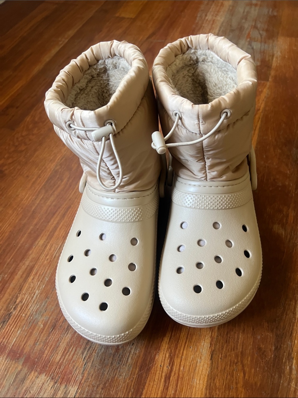 CROCS Kids Beige Puffer Clog Boots